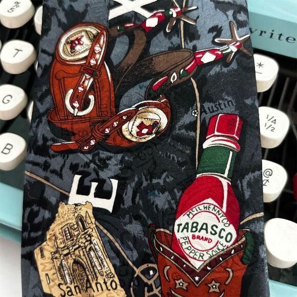 Texas Themed Tie with Tabasco Print - Picture 3 of 7